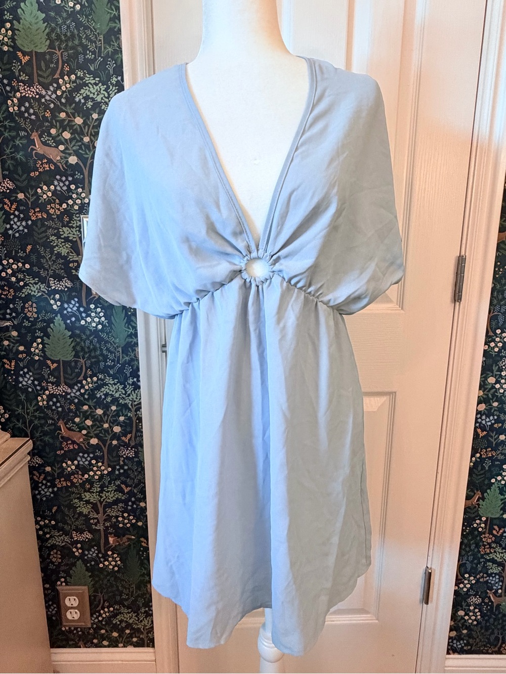 SHEIN Light Blue beach cover up Women's Dress with Ring-Front Detail